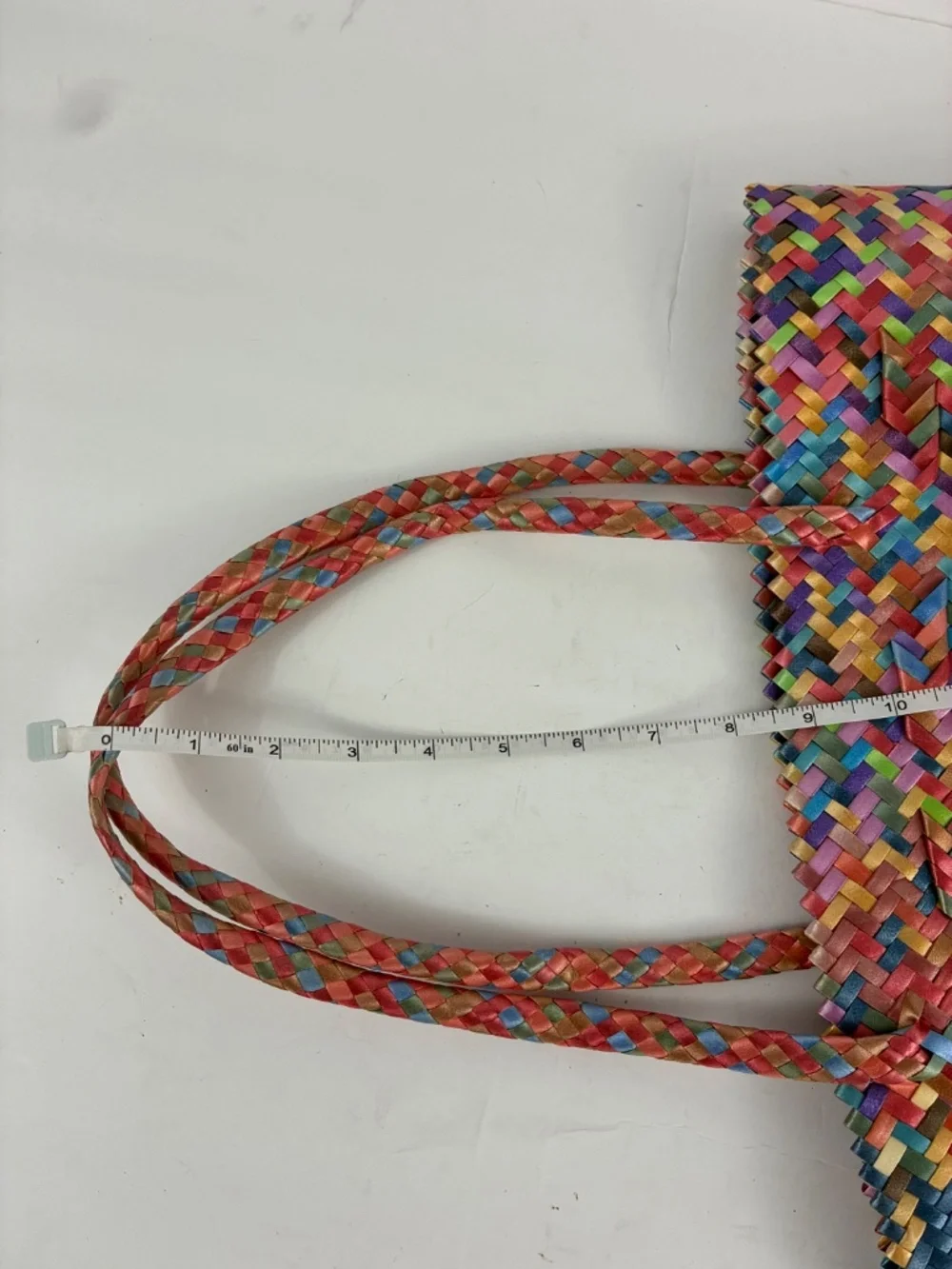 Rainbow Woven Straw Tote Braided Handle Lightweight Ombre Gradient Vibrant Bag